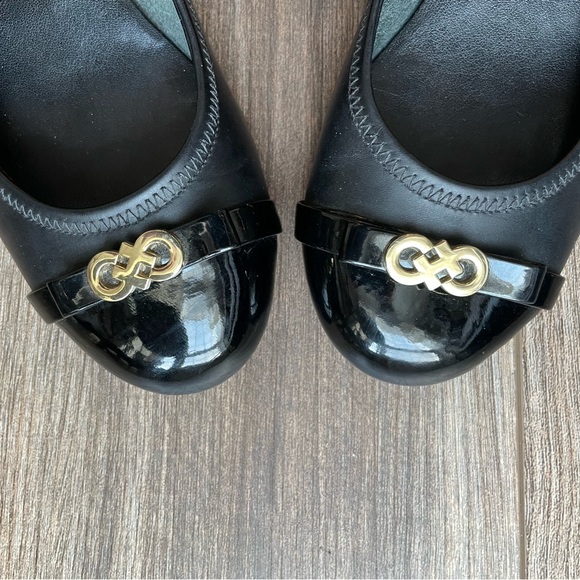 Cole Haan Bow Patent Leather Wedge Heel Shoe Ballet Ballerina Gold Accent Kawaii - Picture 2 of 6